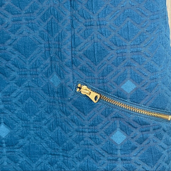 J CREW Sz S Peacock Blue JACQUARD Zip-Pocket Shift Dress Style B9431 Size Small - Picture 3 of 5